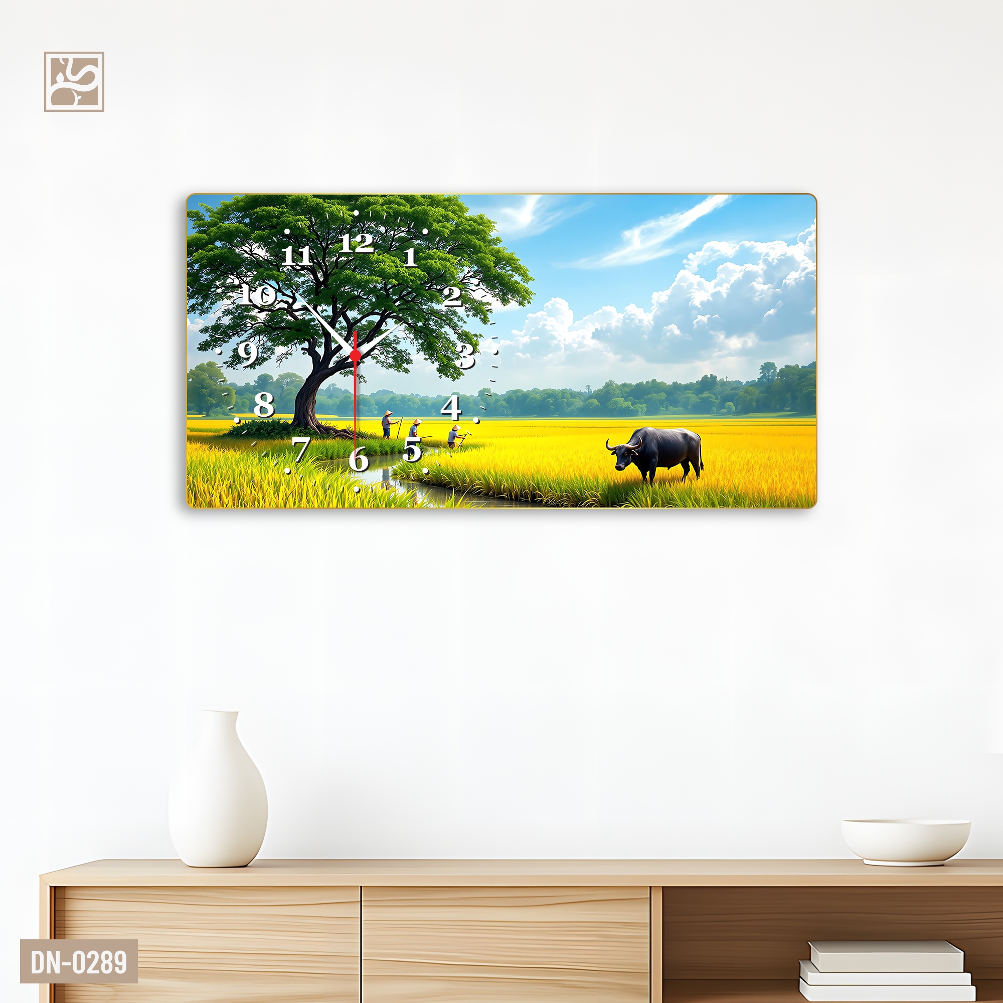 Tranh Đồng Hồ Đồng Quê lúa chín bình dị DN-0289 khổ ngang - Tranh24